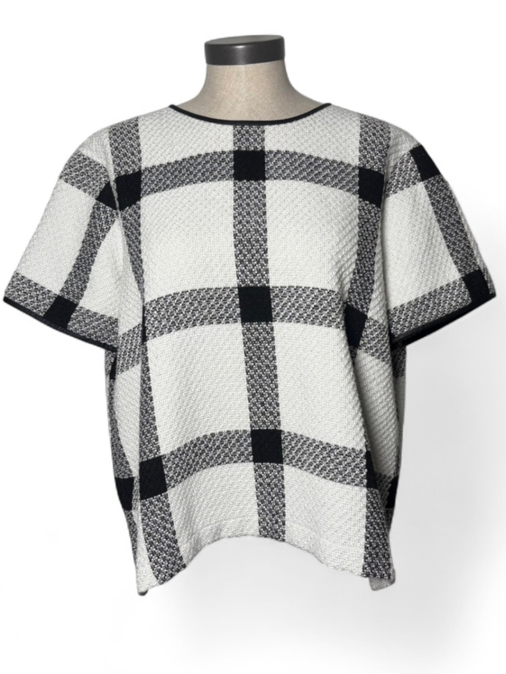 Ann Taylor Black White Boxy Plaid Blouse XL Workwear Top